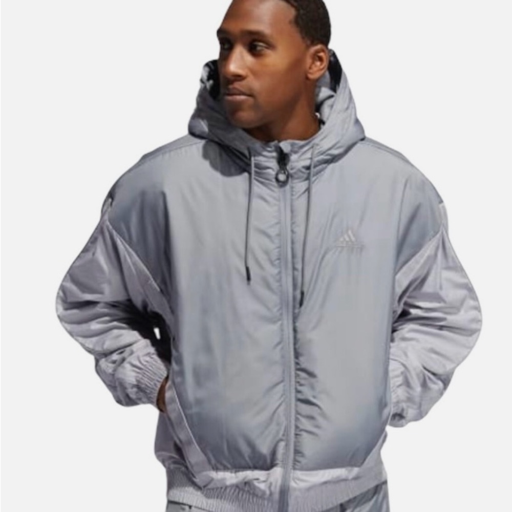 Adidas Men's Silver Hooded Puffer Jacket (SIZE S)